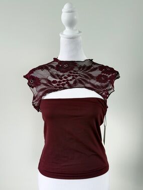 ReoRia Women's Sexy Cutout Lace Flower High Neck Sleeveless Slim Y2K Top